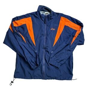 ASICS M MEDIUM WINDBREAKER JACKET MENS VINTAGE USED 90s y2k NAVY BLUE ORANGE